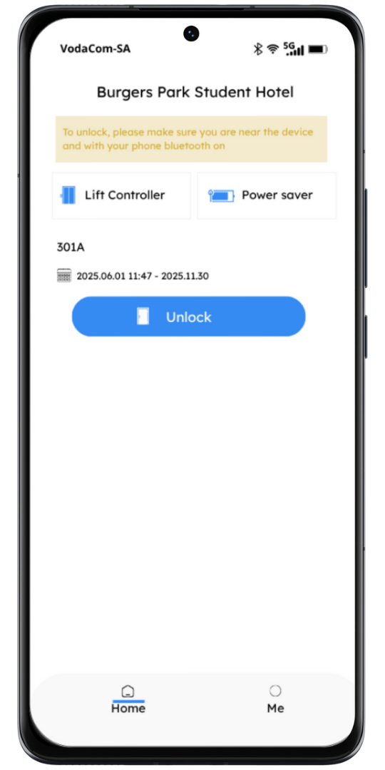 ttHotel mobile app showing digital room key for student access