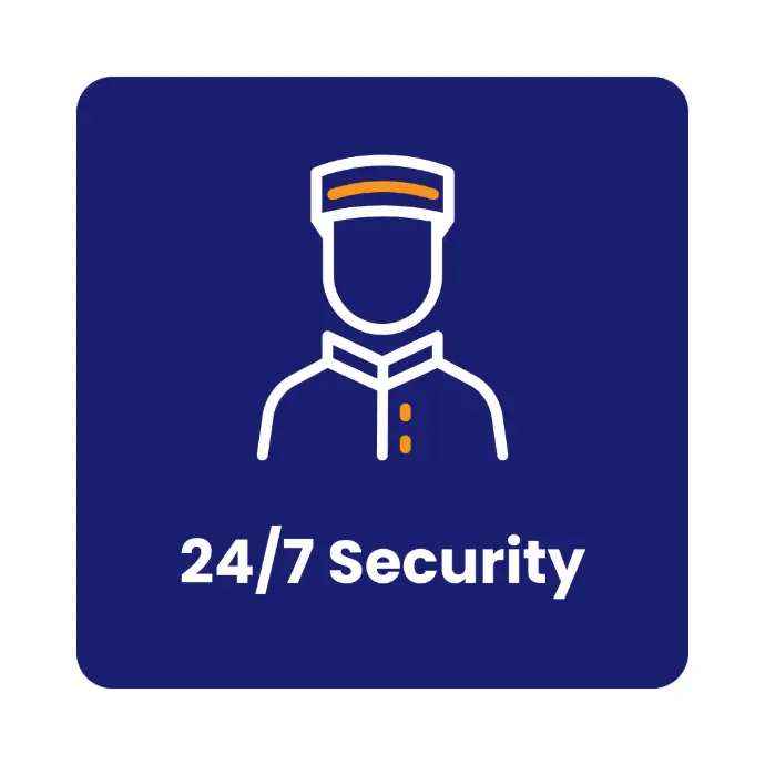 24/7 on-site security guard monitoring building entrance at Burgers Park Student Hotel