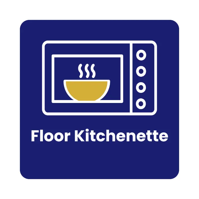 Shared floor kitchenette with sink, microwave, snappy chef and prep counter for student use at Burgers Park Student Hotel
